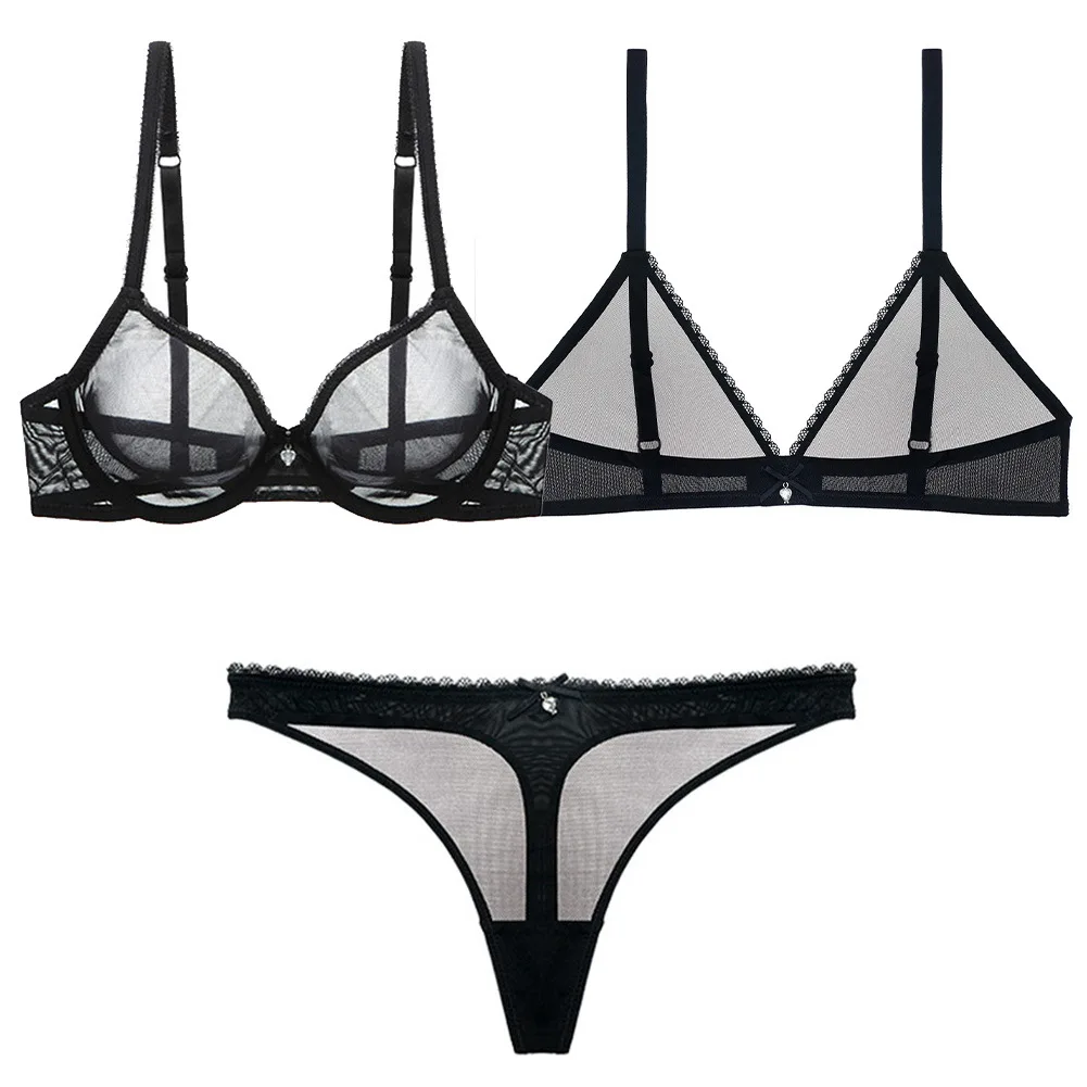 

Underwear Women Ultra-thin Big Breasts Show Small Sexy Perspective Full Cup Bra Large Size Mesh Summer