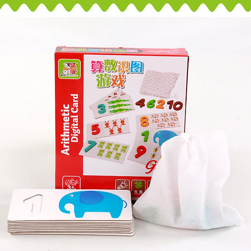 

CHILDREN'S ENLIGHTEN Wooden Arithmetic with Numbers Recognition Card Children Animal Jigsaw Puzzle Matching Educational Toy