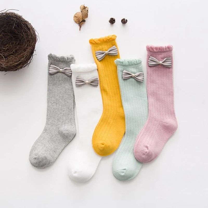 

Toddlder Baby Knee High Long Tube Socks Solid Stripe Bowknot Leg Warmer Lace New DXAD