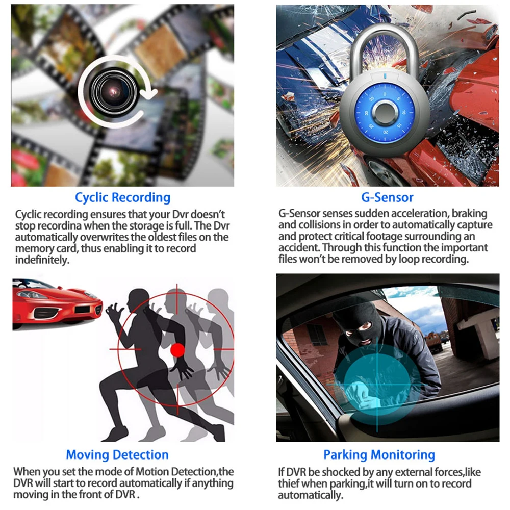  Car DVR 3 Cameras Lens 4.0 Inch HD Dash camera 3 way car Dual Lens With Rear View Camera Video Reco
