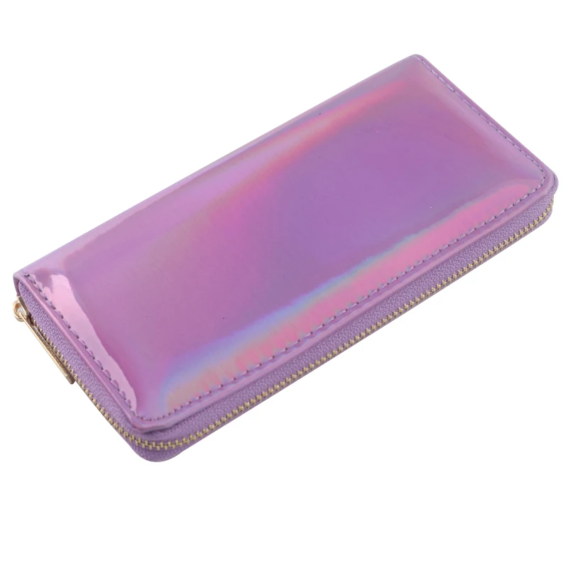Purple Модный лазерный голографический кошелек удлиненный женский кошелек женская сумка-клатч женские кошельки портфель карман на молнии для телефона Carteras - Цвет: Purple