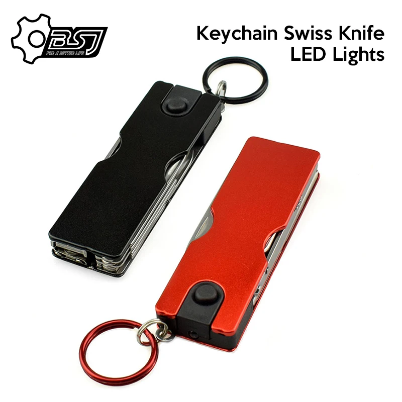 Multifunction Mini Fashion Keychain Swiss Knife LED Lights Nail Clippers Earpick Scissors Tweezers Pocket  Hand Tools Knife