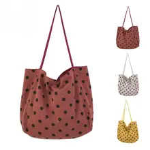 Женская Большая вместительная модная пляжная винтажная мягкая сумка для покупок книг, Повседневная сумка на плечо, сумка-тоут в горошек, сумка-мессенджер