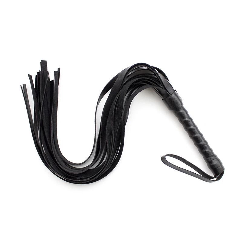 Black leather whip