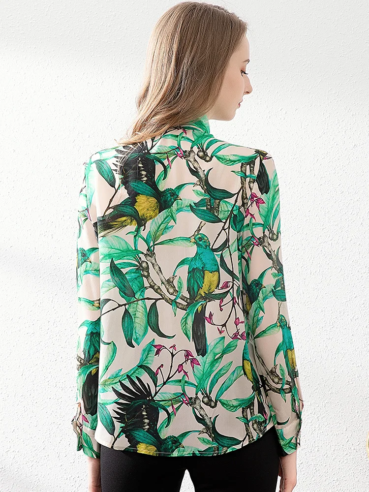Women' Blouse 100% Real Silk Shirt Women Clothes 2020 Ladies Tops Vintage Long Sleeve Blouse Women Shirts Ropa Mujer 191005 4