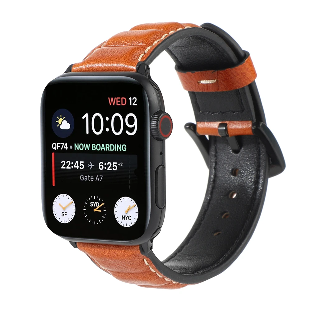 

CNSUPER Newest Genuine Leather Watch Band Strap For Apple Watch Series 5/ 4 /3/ 2/1 Compatible with 38mm 40m 42mm 44mm