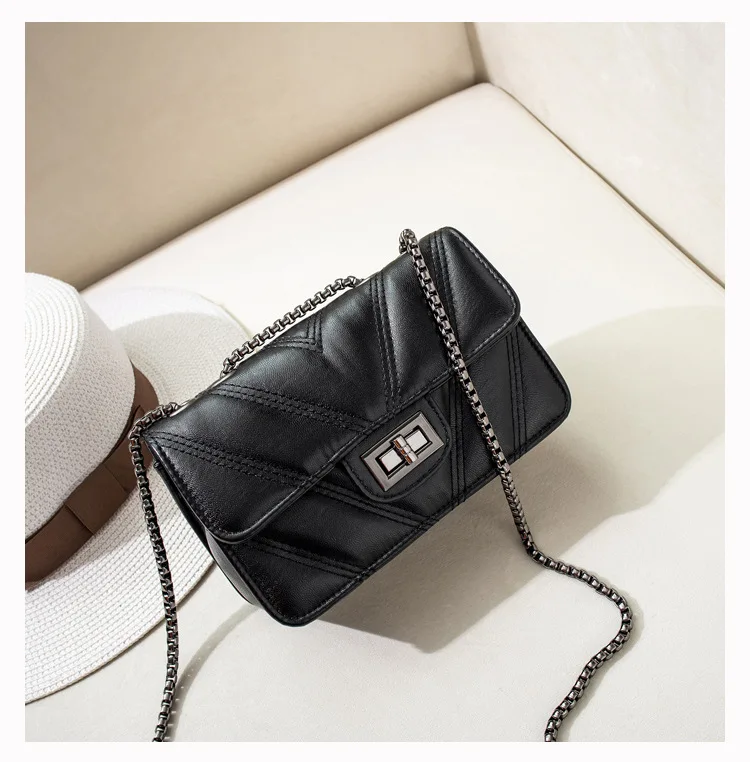 Mini Quilted Leather Double Flap Handbag 2019 New Luxury Designer Women's Chain Shoulder Bags Classic Crossbody Flap Purse Black (4)