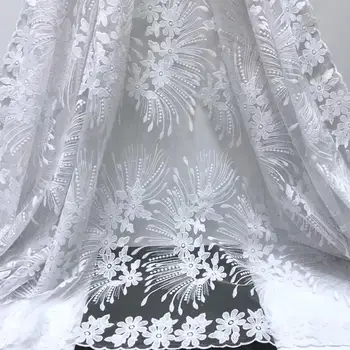 

White Nigerian French Net Lace Fabric 3 D Flowers Embroidered African Lace Fabric High Quality Dubai Guipure Mesh Lace 5 Yards