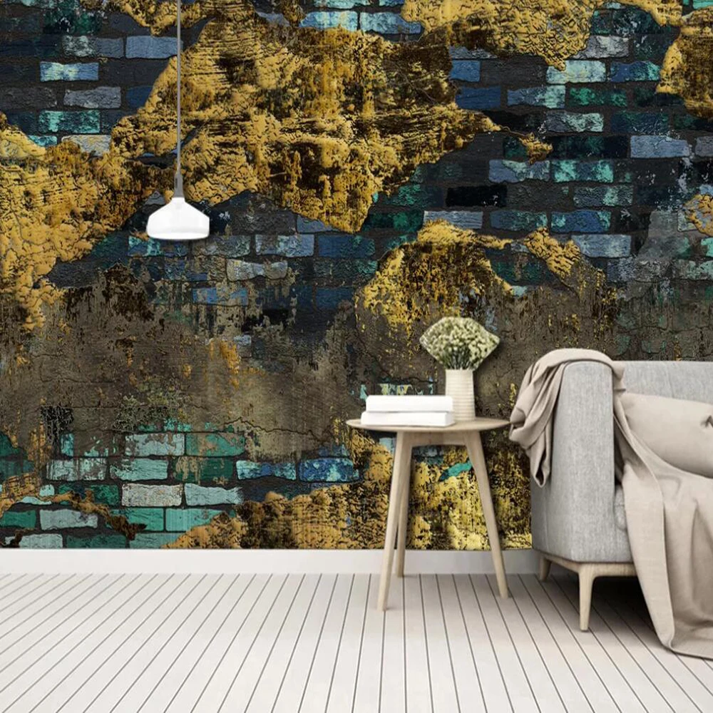 

Dropship Custom Wallpaper Mural Retro Wall Gold Foil Gold Azure Blue Brick Brick Abstract Background Wall Decoration Wallpaper