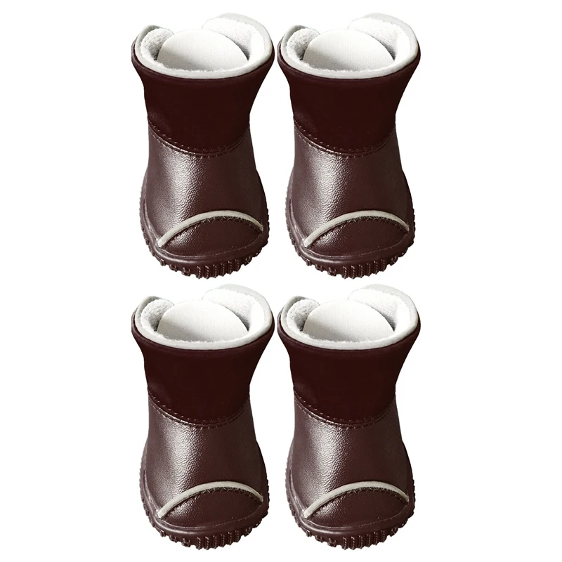 Black(Faux leather) 4 шт./компл. собака обувь плюшевые домашние сапоги для щенок Теплый Собака ботинки с противоскользящей подошвой прочный Тедди Чихуахуа обувь товары для домашних животных - Цвет: Black(Faux leather)