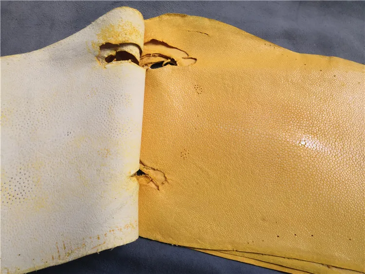 Полированная натуральная редкая Специальная кожа натуральный жемчуг рыбий кожа оранжевый дьявол кожа, большой размер Manta Ray рыбья кожа для сумки ремень diy