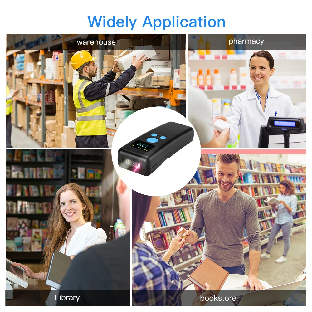 Mini 2D QR 2.4G Barcode Scanner Bluetooth Pocket Warehouse Retail Logistics Barcode Scanner Wireless Reader with Screen