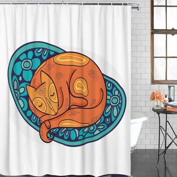 

Cute Cat Animal Blue Pattern Waterproof Fabric Shower Curtain Home Decoration Shower Curtains Bathroom Curtain