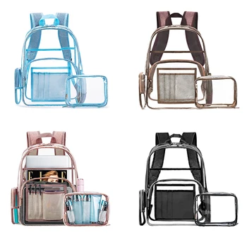 

2019 Women Men Travel PVC Bag 2 in 1 Clear Backpack School Book Bag See Through Student Backpack 42*31*15cm