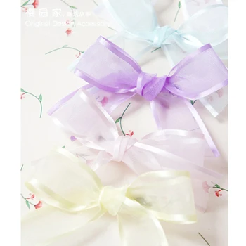 

Mori female tiara hair clip hand made beautiful lolita transparent snow yarn bow hairpin hair accessories