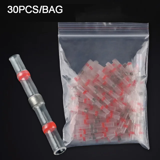 Heat Shrinkable Wire Connectors 10/20/30PCS SST21 Waterproof Sleeve AWG22-18 Butt Electrical Splice Tinned Solder Seal Terminal 30PCS