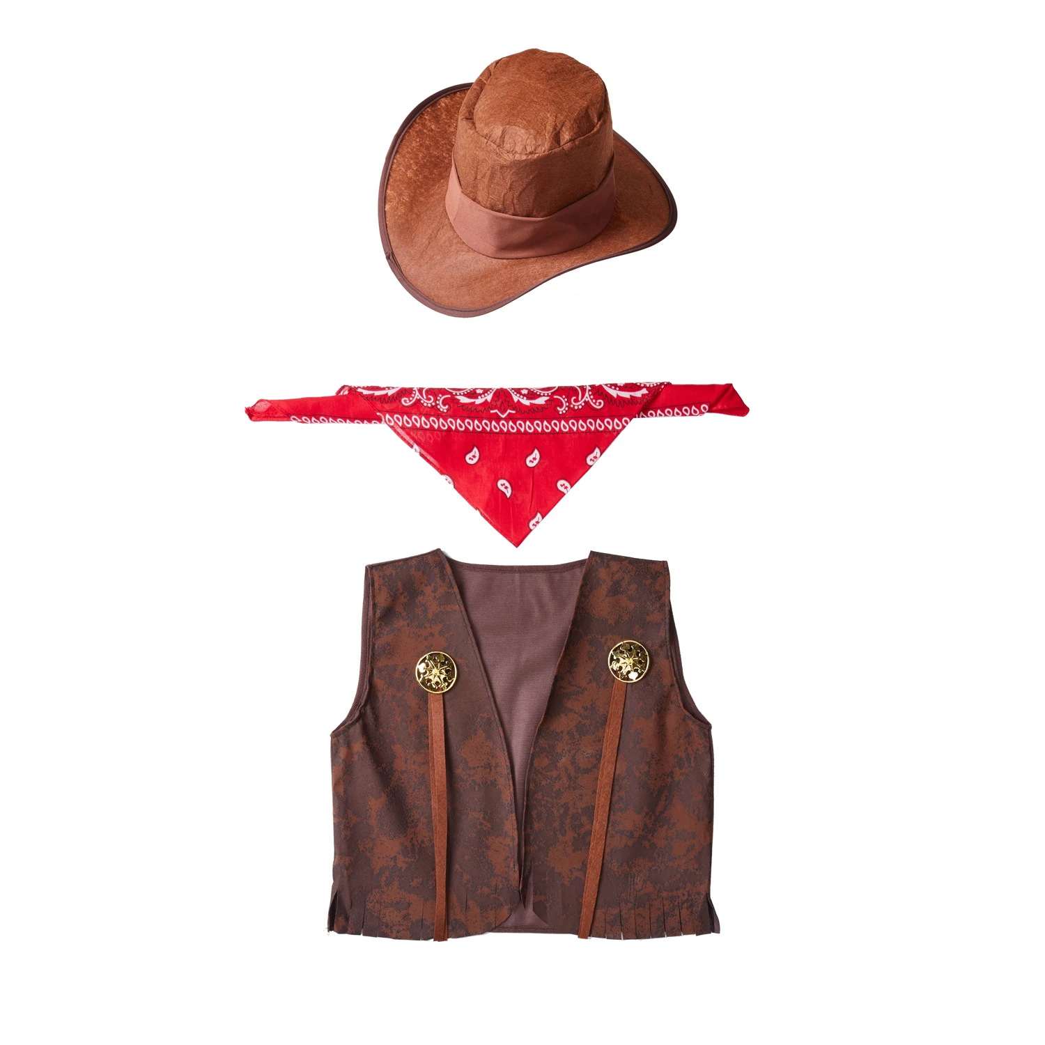 

Umorden Kids Child West Cowboy Costume Cowgirl Cosplay Vest Hat Scarf 3pcs Set Halloween Purim Party Fantasia Dress Up