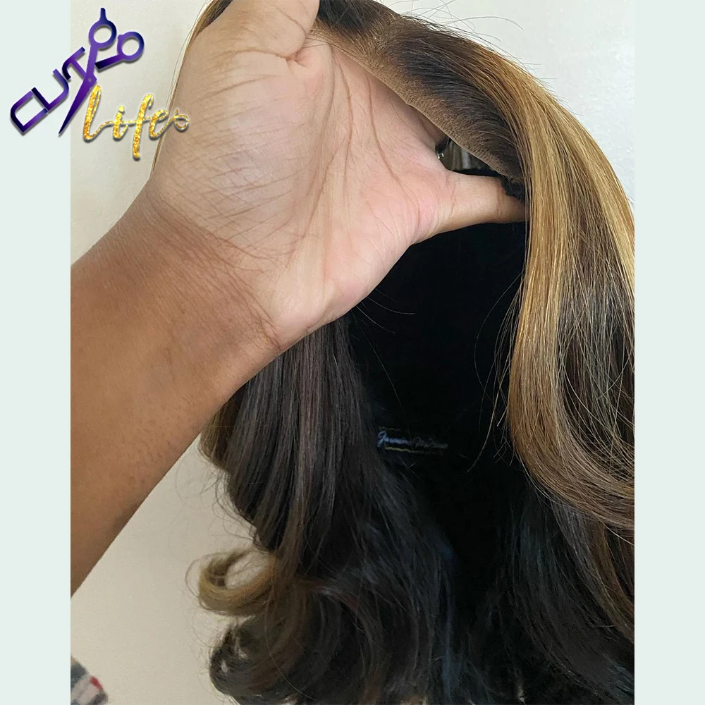 Highlight Short Wavy Wig 13x4 Lace Front Wig Brown Human Hair Brazilian Bob Wigs PrePlucked Lace Frontal For Women Cutlife