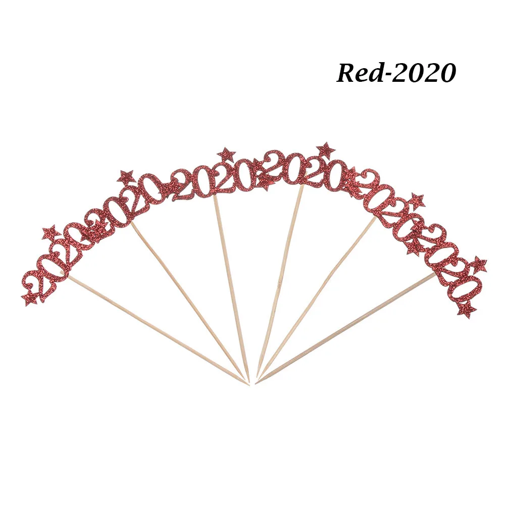 6 шт. Hello, топперы для торта, вечерние украшения, сверкающие ура, новогодние вечерние топперы для кексов, декор Navidad - Цвет: Red-2020