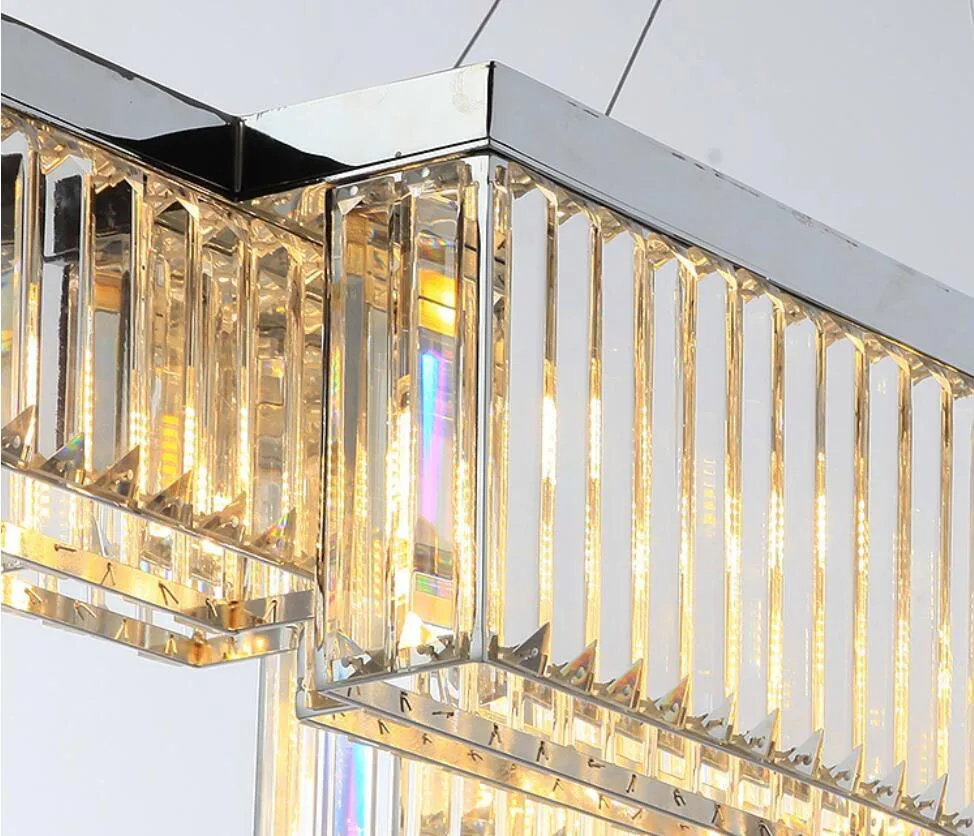 HAIXIANG LED Chrome Lamp Crystal Chandelier Irregular Dining Room Long Table Lighting Ceilight Pendant Lamp