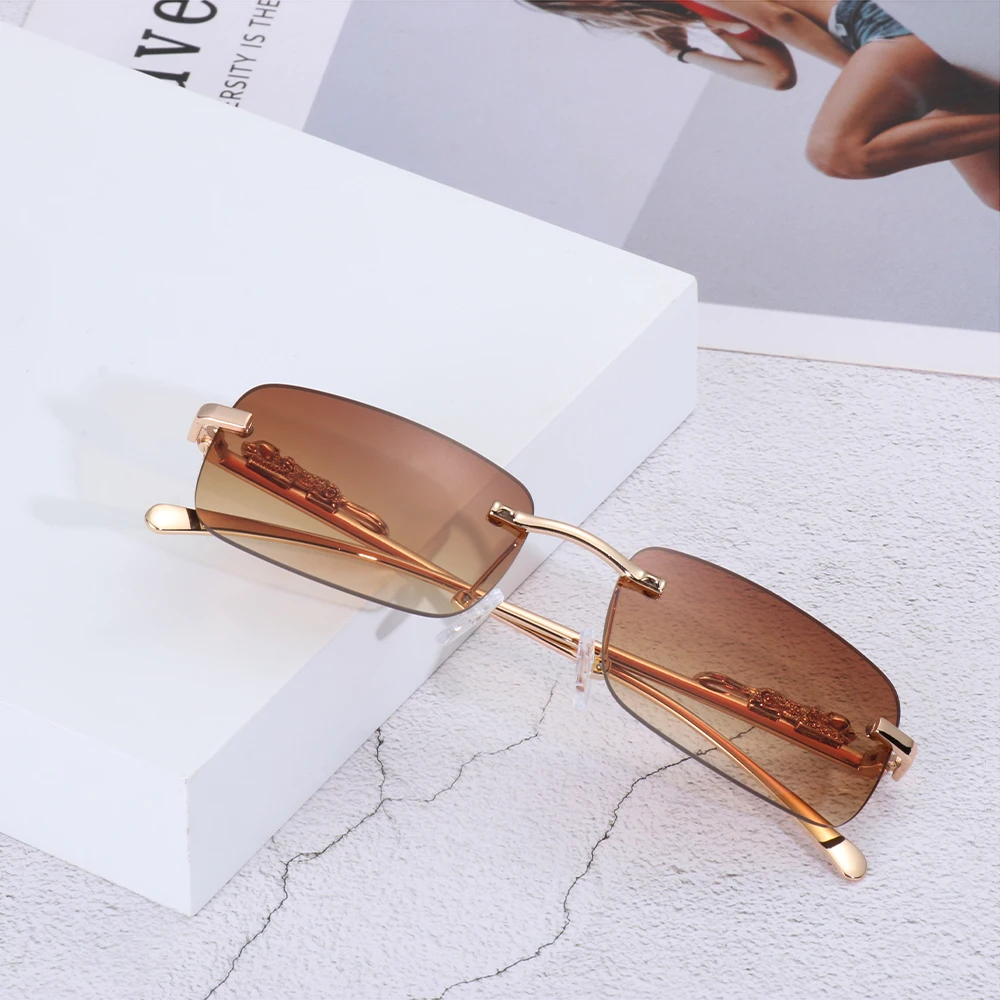 Sports Sunglasses Sport Sunglasses Fashion Colorful Rimless Rectangle Sunglasses Women Men Retro Cheetah Clear Ocean Lens Sun Glasses Shades UV400 Outdoor Eyewear