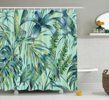 

Shower Curtain with Green Tropical Leaves Pattern,Polyester Fabric Waterproof Bath Curtains, 72 by 72 Inches,Hooks Included