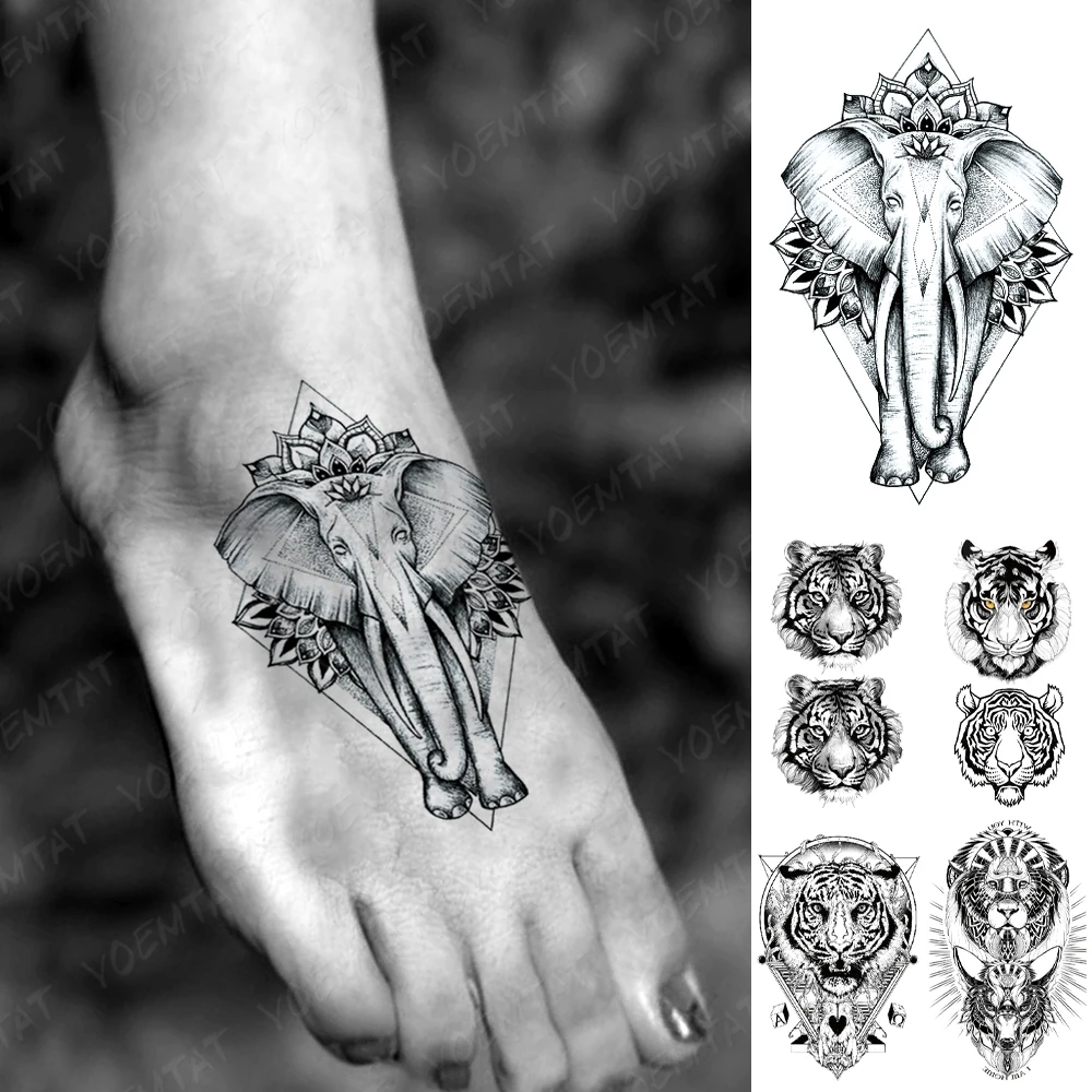 

Waterproof Temporary Tattoo Sticker Tribal Elephant Flash Tatoo Geometric Lines Animal Wrist Fake Tatto For Body Art Women Men