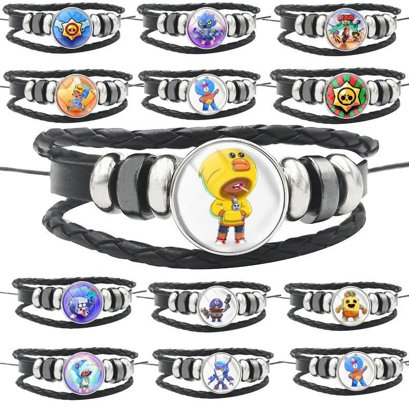 Pulsera trenzada de varias capas para niños, brazalete de cuero trenzado, con diseño de estrella de juguete