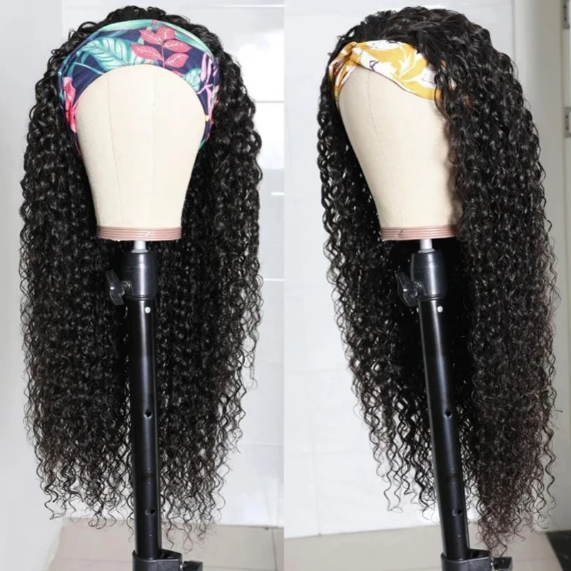 Curly Headband Human-Hair Full-Machine-Wigs KL Brazilian No-Glue Black-Color Women 