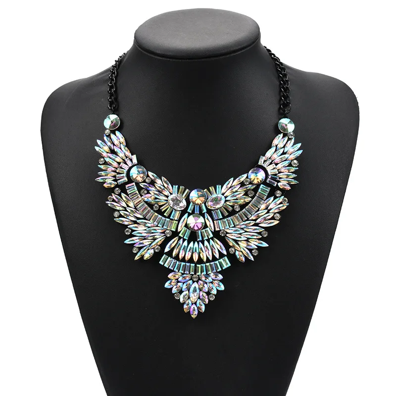 

Europe And America Popular Ornament Fashion Colorful Gemstone Inlaid Alloy Short Flower Necklace 8-Color