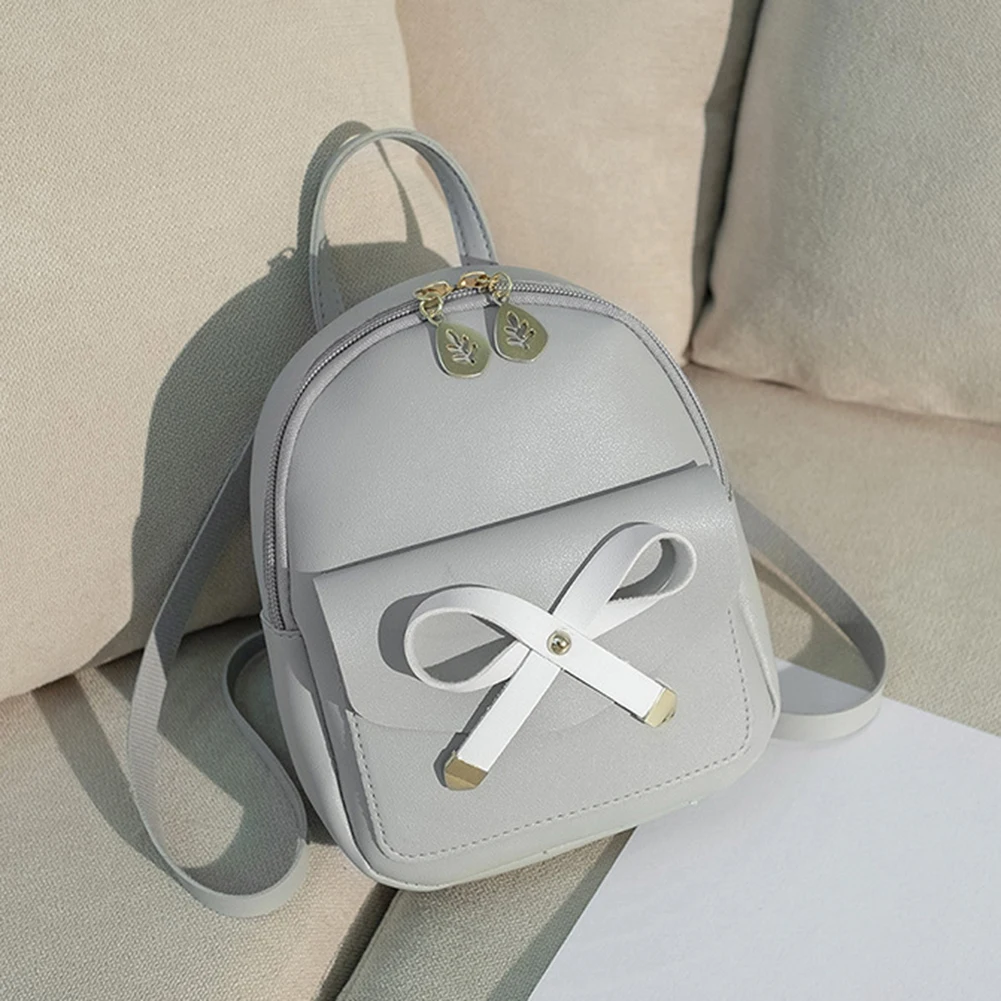Mini Backpack Women Outdoor Travel Bowknot Faux Leather Multi-Function Small Backpack Knapsack Female Student Shoulder Bag