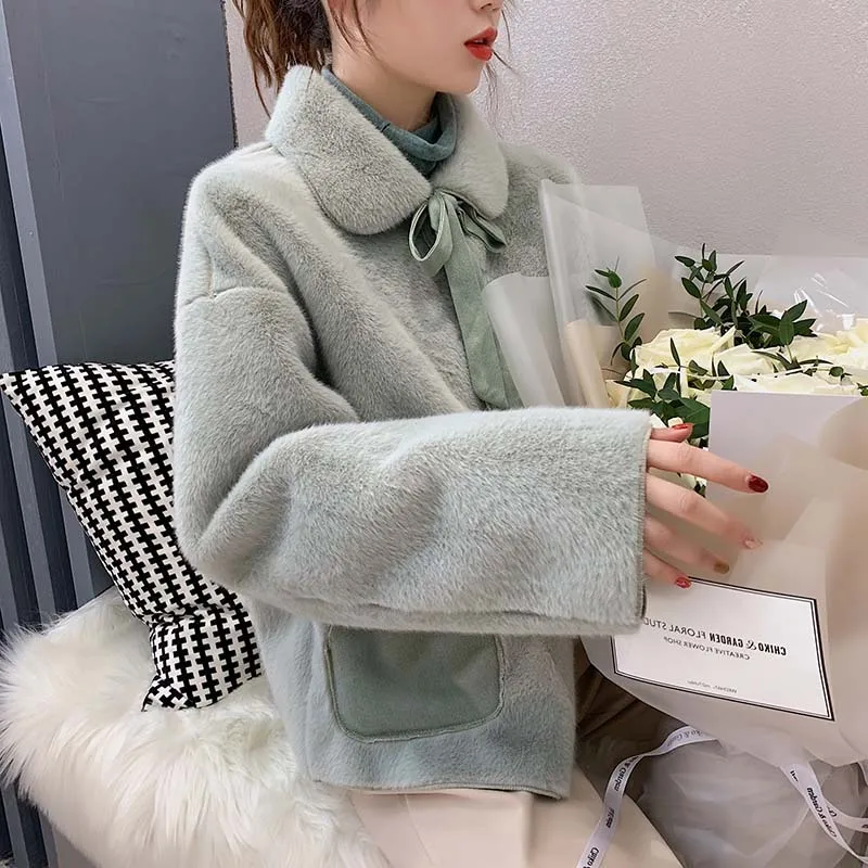 

French Laziness-Style Faux Mink Cashmere Polo Collar Coat Women's 2019 Autumn And Winter New Style Loose-Fit Korean-style MORI S