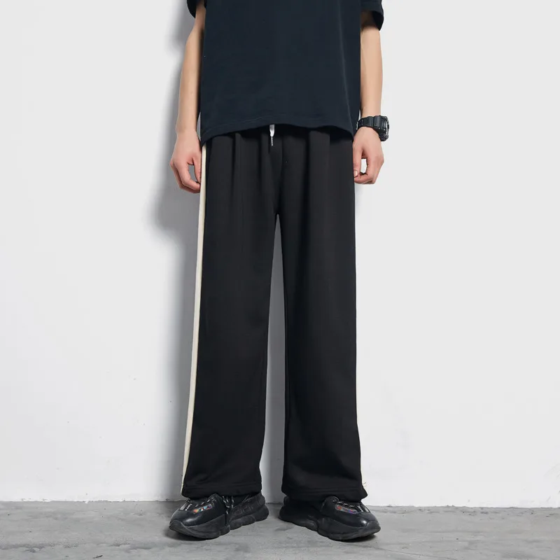 

Cotton Casual Pants Men's Fashion Solid Color Drawstring Joggers Pants Men Streetwear Hip-hop Loose Straight Trousers Mens