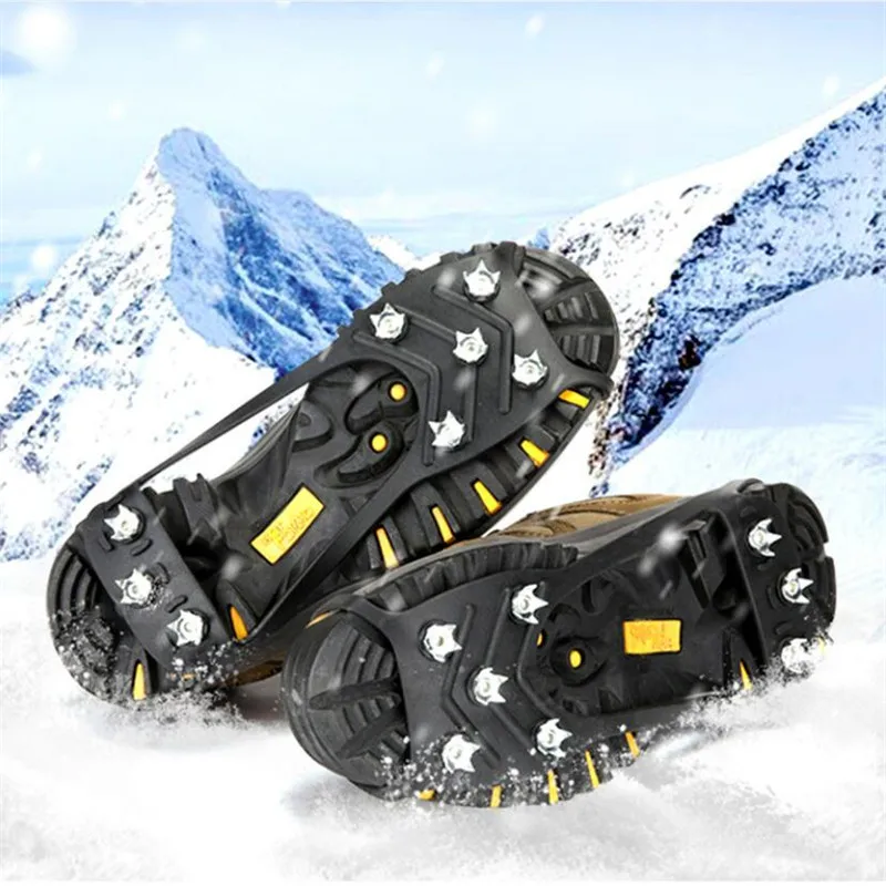 5 10 Stud Anti Slip Snow Ice Climbing Spikes Grips Crampon Cleat Shoes Cover 2PC 