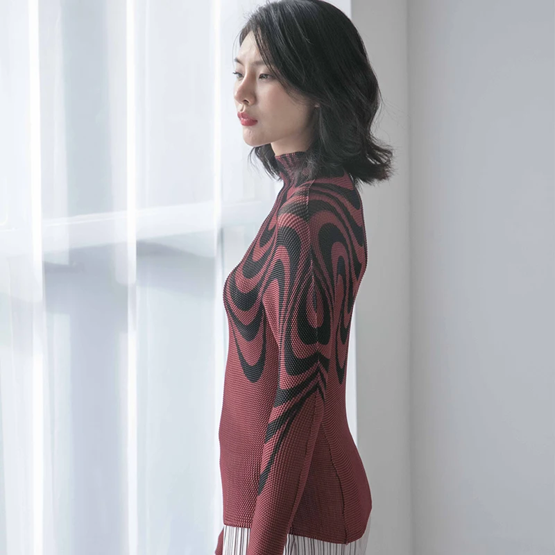 

Half high collar Bottoming shirt Spring and autumn 2019 New pattern Fold Clothes Sense of design Long sleeves Women's T-shirt