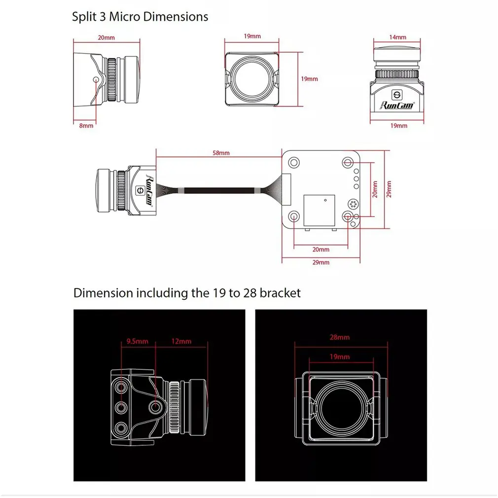 RunCam split 3 Micro 1080P 60fps HD Запись WDR низкая латентность 16:9/4:3 NTSC/PAL переключаемая FPV камера для радиоуправляемого дрона