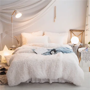 

Winter Warm Soft Luxury Plush Shaggy Duvet Cover Cotton Queen King Size Duvet Cover White Pink Grey Without Bedsheet
