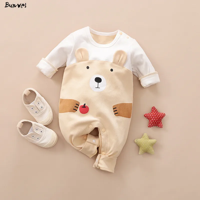 bunvel Brand New Cute Toddler Infant Baby Girls Rompers Bear Penguin Pattern Baby Girl Boy Clothes Long Sleeve Jumpsuit 0-18M