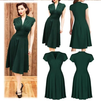 

New Vintage Style Retro 1940s Shirtwaist Flared Party Tea elegant Women Dress Summer Dress