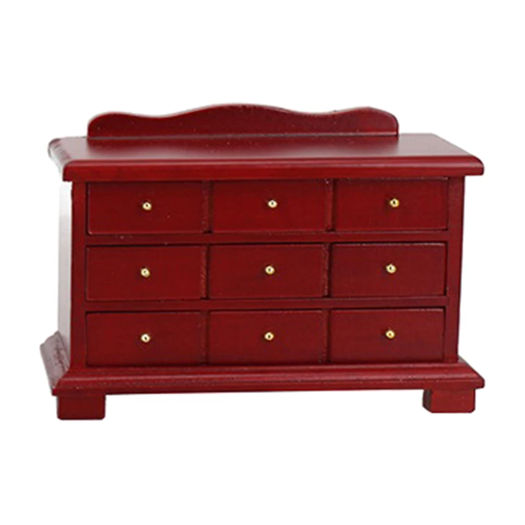 1/12 Dollhouse Miniature Table Chair Cabinet Wooden Furniture Set (Wood Color)