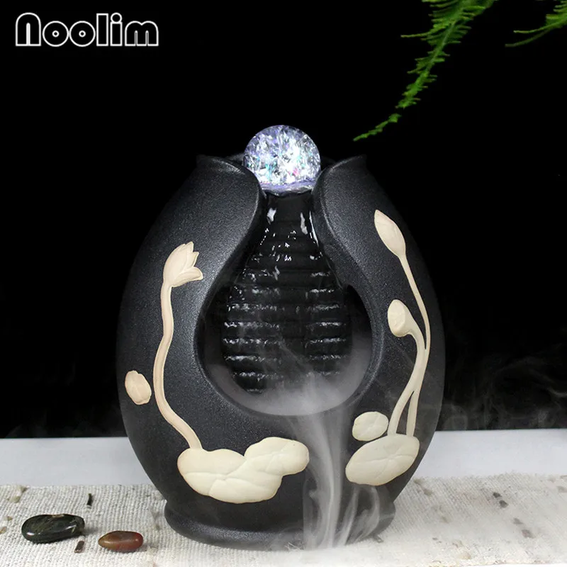 With Nebulizer B Керамический дзен фонтан с орнаментом со светодиодным кристаллом шар для украшения дома офиса Настольный увлажнитель фэн шуй водный пейзаж ремесло - Цвет: With Nebulizer B