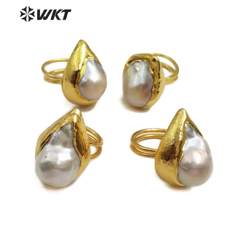 

WT-R338 Natural Freshwater Pearl Ring Irregular Shape Baroque Pearl Ring With Gold Electroplated Fashion Pearl Jewelry