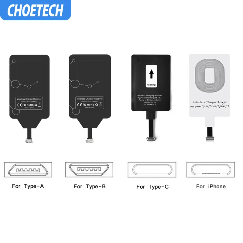 

CHOETECH Wireless Charger Universal Qi Wireless Charger Adapter Receiver module For iPhone 5 6 7Plus Samsung S7 S8 edge Note 8