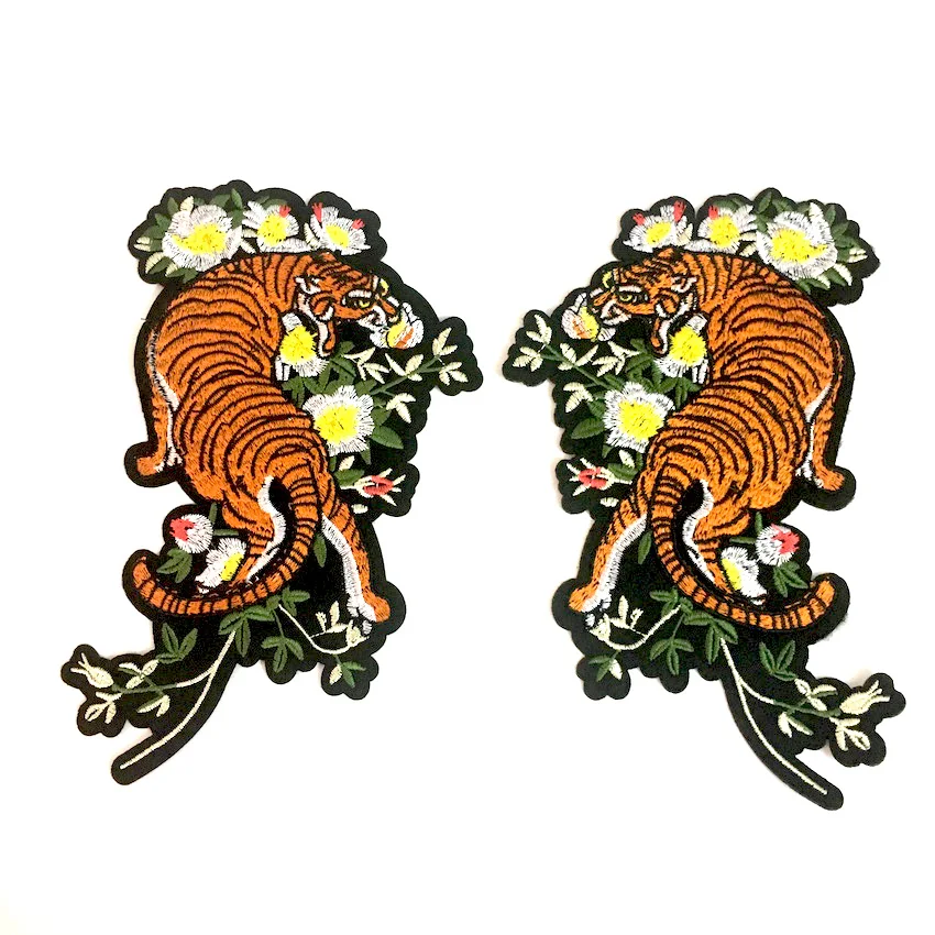 1 пара нашивок с тигром и цветком аппликация для одежды клеем вышивка тигр