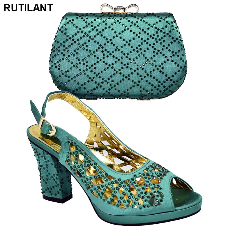 

New Ladies Italian Shoes and Bag Set Decorated with Rhinestone High Heels Sandals Women Nigerian Matching Shoes and Bag Sets