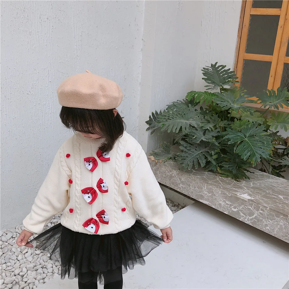 Tonytaobaby/осенне-зимняя одежда; Новая детская одежда для девочек; Однотонный свитер с рисунком; хлопковый бархатный свитер для девочек