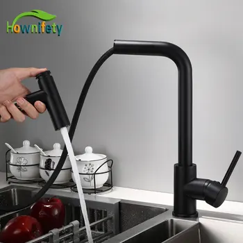 

Black Chrome Nickel Kitchen Faucet Pull Out Dual Modes Hot Cold Mixer Crane Tap Single Handle