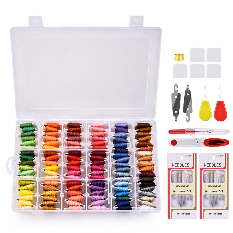 Embroidery Starter Kit For Beginners With Storage Box Pen Needle 50/108 Color Threads Cross Stitch Tools Mom DIY Sewing Set