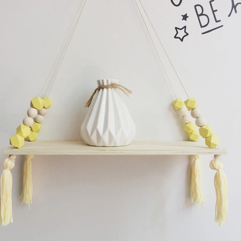 Wood Swing Shelf Tassel Beads Display Holder Wall Hanging Home Bedroom Decor 