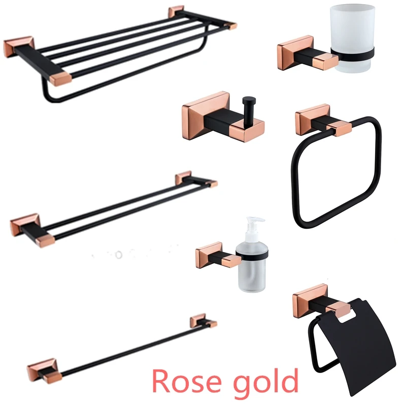 Brass Rose Gold and Black Bathroom Hardware Set Ceramic Toilet Brush